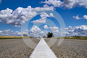 Low angle view of a tarred road receding