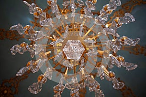 Low angle view of the tassels of a classic chandelier