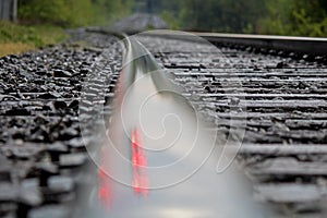 Low Angle View Of The Train Tracks In Georgetown, Ontario, Canada