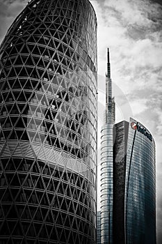Milan UniCredit Tower on background of Unipol tower photo