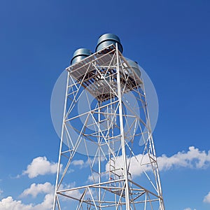 Low angle view of water storage tanks against sky