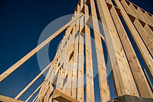 Low angle view of wood framework.