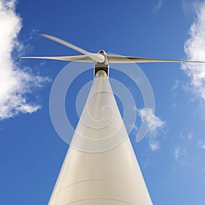 Low angle of wind turbine. photo