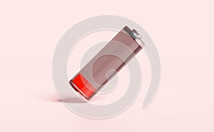 Low battery charge red indicator isolated on pink background.charging battery technology concept,3d illustration,3d render
