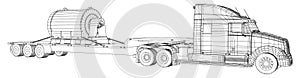 Low bed Truck Trailer. Abstract drawing. Cargo vehicle. Wire-frame. EPS10 format. Vector created of 3d.