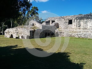 Low building in Kohunlich Mayan ruins