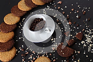 Low-calorie cookies and cup of coffee