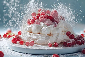 Low-calorie dessert Pavlova with fresh berries.