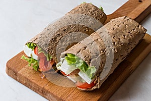 Low Calorie Diet Wrap with Cheese, Tomatoes and Salad.