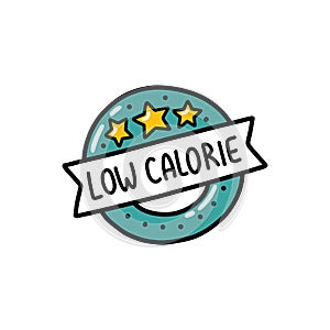 Low calorie label doodle icon, vector color line illustration