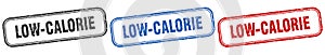 low-calorie square isolated sign set. low-calorie stamp.