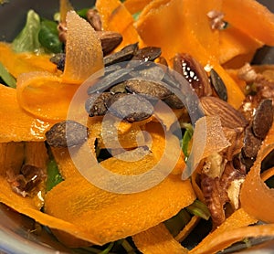 Low Calories Meal Mixed Salad With Pumpkin Seeds, Walnuts And Almond