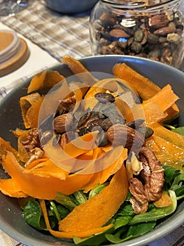 Low Calories Meal Mixed Salad With Pumpkin Seeds, Walnuts And Almond