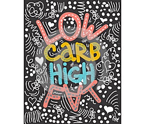 Low carb high fat lettering. Keto diet hand drawn typography. poster, banner