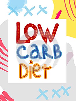 Low carb high fat white collage lettering. Keto diet flat hand drawn illustration