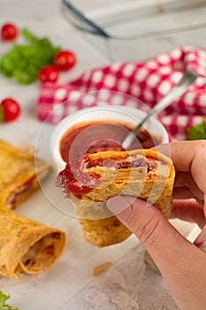 Low-Carb Keto Pizza Taquitos with Sugar-Free Pizza Sauce and Low-Carb Tortillas
