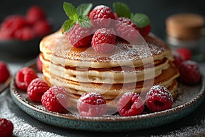 low carbohydrate pancakes with yogurt and raspberry.