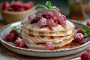 low carbohydrate pancakes with yogurt and raspberry