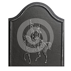 Low cast iron fire plate with knight image