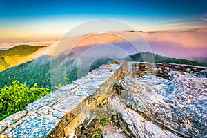 Low clouds over the Appalachian Mountains at sunrise, seen from