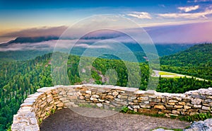 Low clouds over the Appalachian Mountains at sunrise, seen from