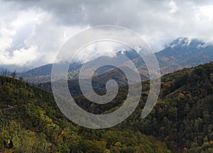 Low clouds over the high mountain peaks in the Smokey Mountains