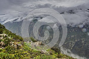 low clouds on the pass and rain in the length of the Chulyshman river