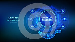 Low code platform and No Code development technology concept in wireframe hand. LCDP and NCDP - software development using