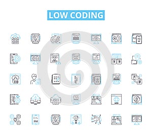 Low coding linear icons set. Simplify, Efficiency, Intuitive, Agile, Rapid, Streamline, Productivity line vector and