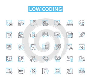 Low coding linear icons set. Simplify, Efficiency, Intuitive, Agile, Rapid, Streamline, Productivity line vector and