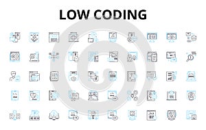 Low coding linear icons set. Simplify, Efficiency, Intuitive, Agile, Rapid, Streamline, Productivity vector symbols and
