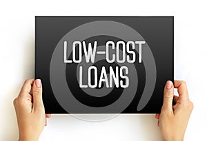 Low Cost Loans text on card, concept background