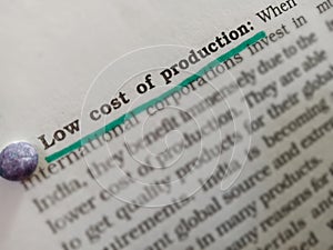 low cost of production word underlined in green text form