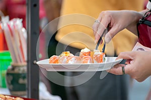 Low Cost Raw Salmon Sushi from Food Stall