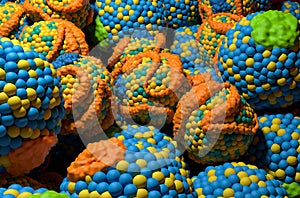 Low-density lipoprotein (LDL) and high-density lipoprotein (HDL) cholesterol - Closeup view 3d illustration photo