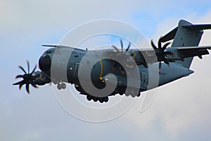 Low flying A400 military transport plane