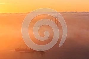 Low fog at Golden Gate Bridge San Francisco