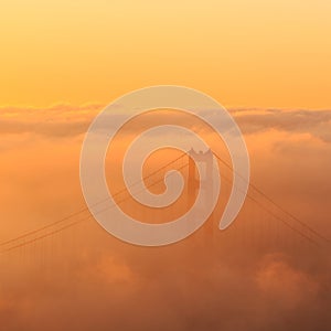 Low fog at Golden Gate Bridge San Francisco