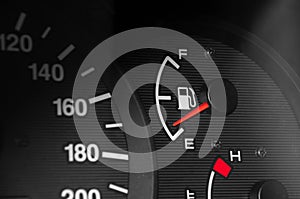 Low fuel readings on car dashboard