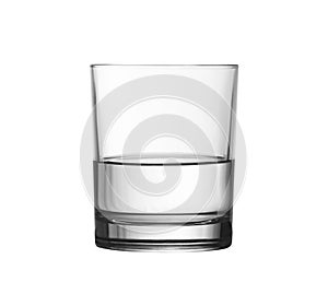 Low half full glass of water isolated with clipping path