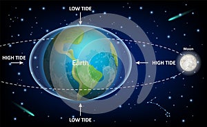 Low and high Moon tides, vector education diagram