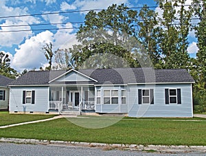 Low Income Single Story Blue Home photo