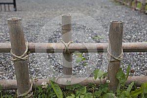 Low Japanese bamboo fence to the garden