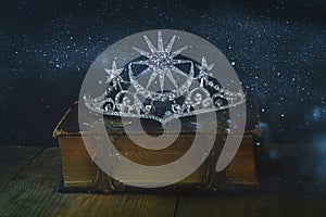 low key image of beautiful diamond queen crown