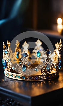 low key image of beautiful queen king crown. vintage filtered. fantasy medieval period. selective focus. ai generative