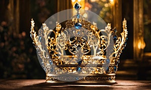 low key image of beautiful queen/king crown. vintage filtered. fantasy medieval period. selective focus. ai generative
