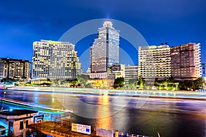 Low light long exposure scenery of Taksin ferry,Bangkok