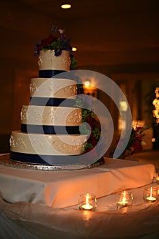 Low light photo of a wedding cake