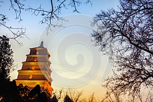 Low light scenery of big wild goose pagoda,Xian,China