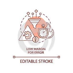 Low margin for error red concept icon